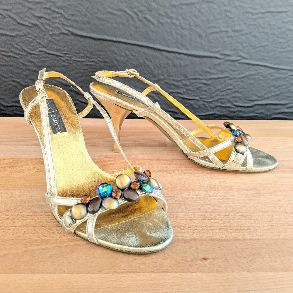 Vince Camuto Palmer Strappy Heels Metallic Gold